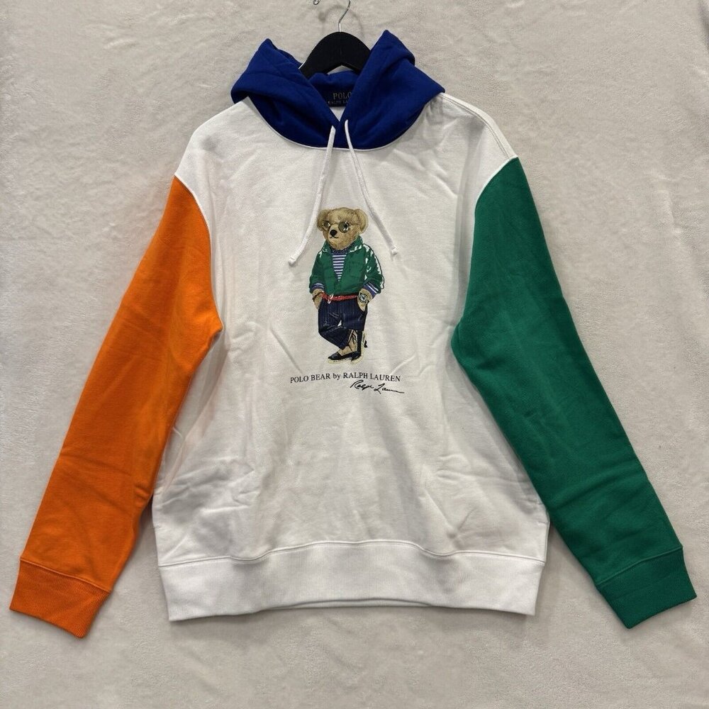 New Without Tag Polo Bear Ralph Lauren Color Blocked Hoodie Sweatshirt Size L